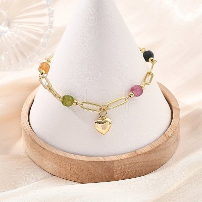 Brass Heart Charm Bracelets BJEW-JB13880-1