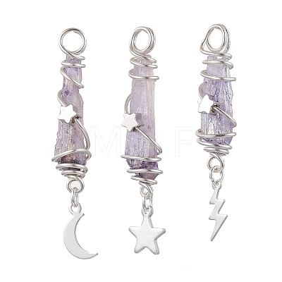 3Pcs 3 Styles Electroplated Natural Quartz Crystal Nuggets Copper Wire Wrapped Pendants PALLOY-JF03128-02-1