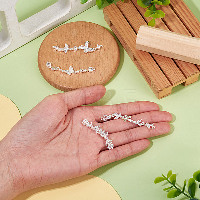 4Pcs 4 Styles Brass Pave Clear Cubic Zirconia Flower Butterfly Connector Charms KK-TA0008-72S-1