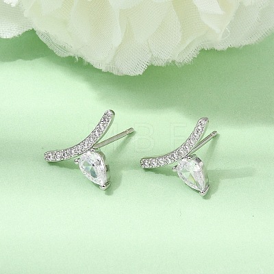 Brass Micro Pave Cubic Zirconia Stud Earrings EJEW-G471-14P-1