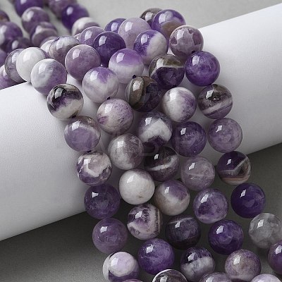 Faceted Round Natural Chevron Amethyst Bead Strands G-S380-01B-1