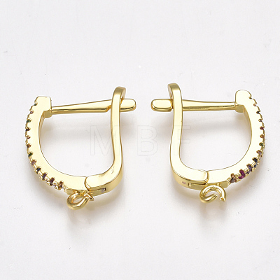 Brass Micro Pave Cubic Zirconia(Random Mixed Color) Hoop Earring Findings with Latch Back Closure EJEW-S201-104-1