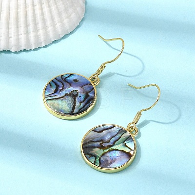 Brass Natural Paua Shell Dangle Earrings EJEW-M060-19E-G-1