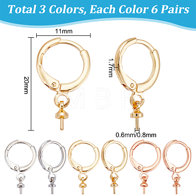   18Pairs 3 Colors Brass Huggie Hoop Earring Findings KK-PH0005-44-1