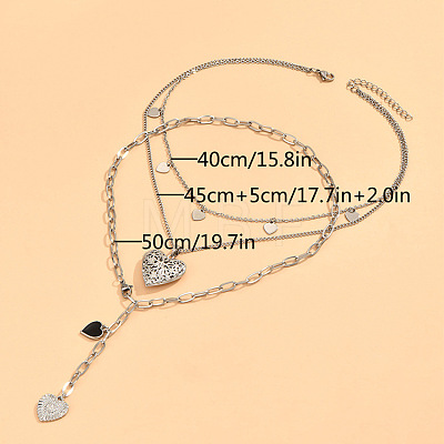 2Pcs Heart Brass Black Enamel Pendant 3 Layer Necklaces for Women FS-WGFF7B3-01-1