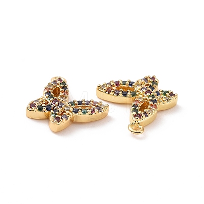 Butterfly Brass Micro Pave Colorful Cubic Zirconia Charms KK-G435-40G-1