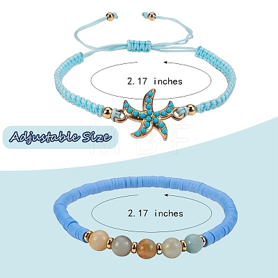 Round Stone & Polymer Clay Heishi Beads Stretch Bracelets Sets BJEW-SZ0002-13-1