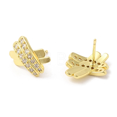 Rack Plating Brass Pave Cubic Zirconia Criss Cross Stud Earrings for Women EJEW-D059-28G-1