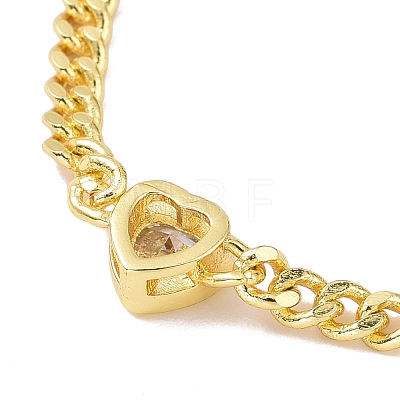 Cubic Zirconia Heart Link Bracelet with Curb Chains KK-E033-20G-1