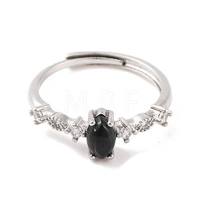 Horse Eye Natural Black Onyx Adjustable Rings RJEW-Q817-02P-09-1