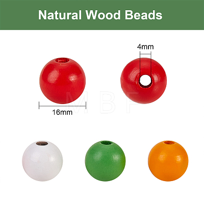 200Pcs 4 Colors Painted Natural Wood Beads sgWOOD-SZ0001-06-1