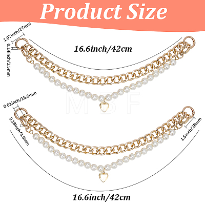 2Pcs 2 Styles Aluminum Chain & White Round Plastic Imitaiton PearlBeaded Bag Extender Chains HJEW-BM0001-43-1