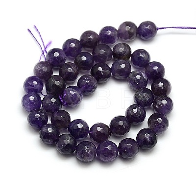 Natural Faceted Amethyst Round Bead Strands G-L172-10mm-02-1