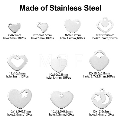 100Pcs 10 Styles 201 Stainless Steel Stamping Blank Tag Pendants STAS-CJ0002-24-1