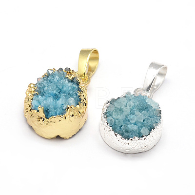 Flat Round Dyed Natural Druzy Agate Pendants G-F229-18-1