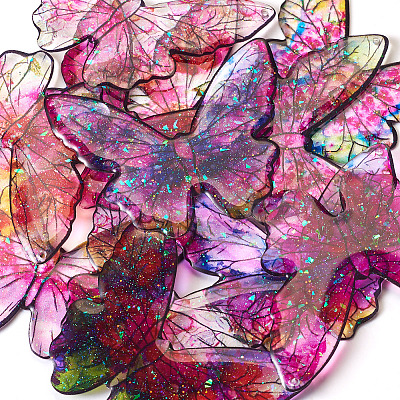 7 Colors Epoxy Resin Flower Print Big Pendants RESI-TA0002-60B-1