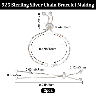 2Pcs 925 Sterling Silver Chain Link Bracelet Making MAK-BBC0001-02-1
