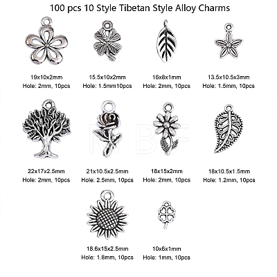 100 pcs 10 Style Tibetan Style Alloy Pendants TIBEP-CJ0001-35-1
