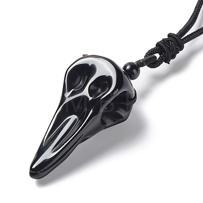 Natural Mixed Stone Plague Doctor Pendant Necklace with Nylon Rope NJEW-H009-01-1