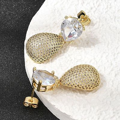 Brass Clear Cubic Zirconia Dangle Stud Earrings EJEW-A162-04G-1
