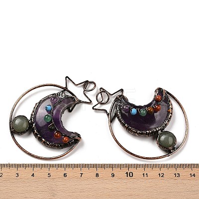 Natural Green Aventurine & Amethyst Brass Star Moon Big Pendants G-H316-01R-05-1