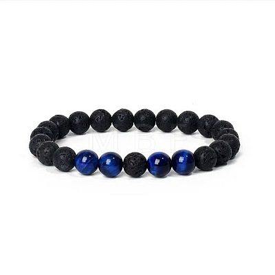 8MM Round Dyed Natural Tiger Eye and Lava Rock Yoga Beaded Stretch Bracelets ZG6546-2-1