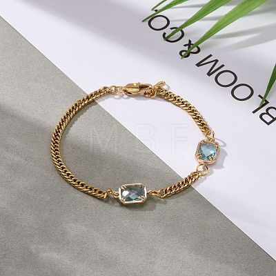 Rectangle with Glass Link Bracelets BJEW-JB06275-03-1