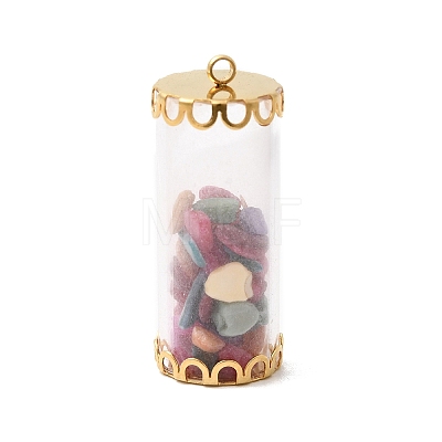 Glass Tube with Natural & Synthetic Mixed Gemstone Chip Beads Inside Pendants LS-FIND-B054-01G-04-1