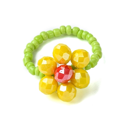 4Pcs 4 Colors Flower Glass Beads Stretch Rings Sets for Women RJEW-TA00141-1