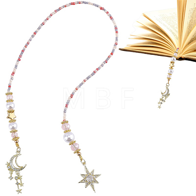 Glass & ABS Plastic Imitation Pearl Bookmark AJEW-CP00021-1