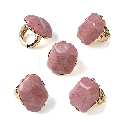Natural Rhodochrosite & Alloy Finger Rings for Women RJEW-G375-01G-04-1