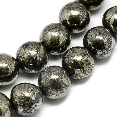 Natural Pyrite Beads Strands G-S265-03-6mm-1