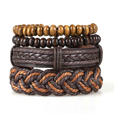 Cowhide & Imitation Leather Cord Knitted Multi-strand Bracelets WG31D03-33-1