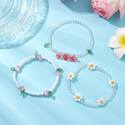 3Pcs 3 Colors Acrylic Charms Bracelets Sets for Women BJEW-TA00577-02-1