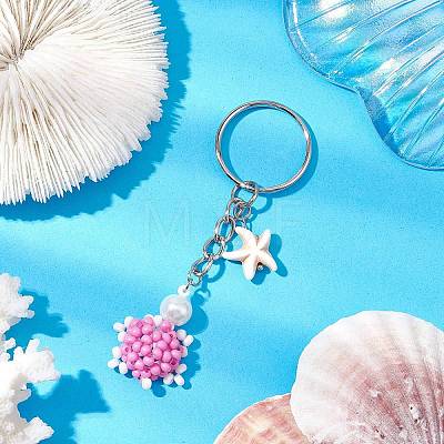 Tortoise Glass Seed Beads Pendant Keychain HJEW-MZ00105-02-1