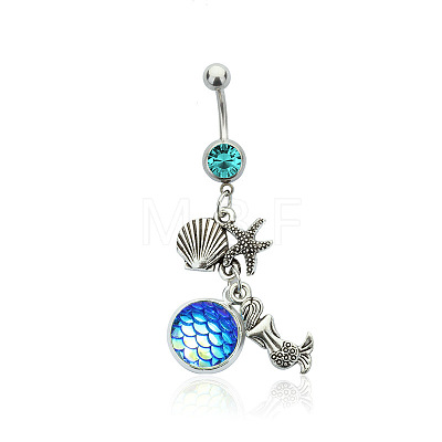 316L Surgical Stainless Steel Mermaid Starfish Dangle Belly Rings WG35D2C-13-1