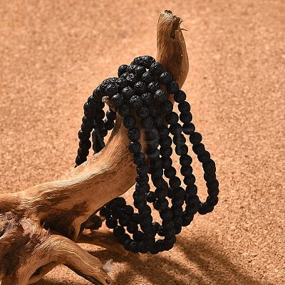 Natural Lava Rock Round Beads Stretch Bracelets BJEW-G550-07-4mm-1