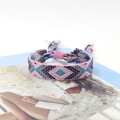 Polyester Braided Rhombus Pattern Cord Bracelet FIND-PW0013-004A-16-1