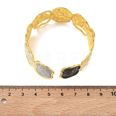 Hammered Brass Enamel Cuff Bangles for Women BJEW-A173-03G-1