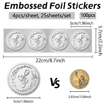 Round Plastic Silver Foil Embossed Picture Stickers DIY-WH0503-009-1