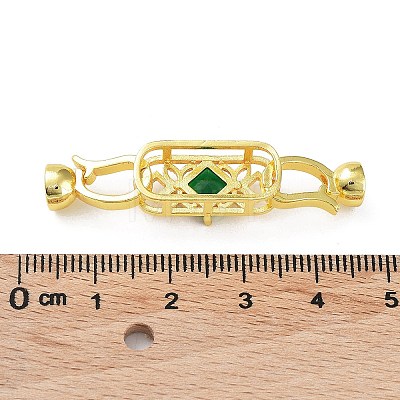 Rack Plating Brass Pave Green Glass Fold Over Clasps KK-B078-12G18-1