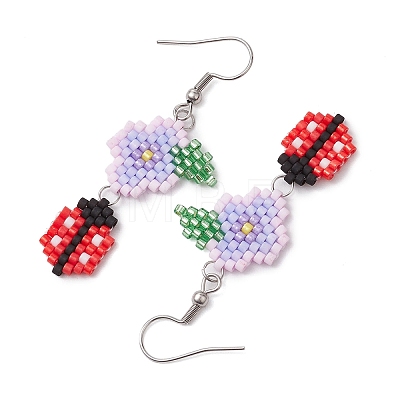 Handmade Glass Seed Beads Dangle Earrings EJEW-MZ00246-02-1