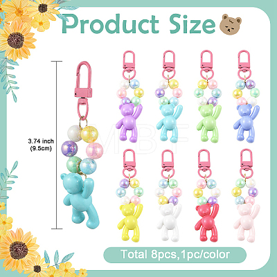 8Pcs 8 Colors Opaque Acrylic Round Bead & Bear Pendant Decorations HJEW-YW00366-1