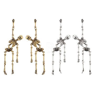 2 Pairs 2 Colors Alloy Skeleton Skull  Dangle Stud Earrings for Halloween EJEW-FI0001-11-1