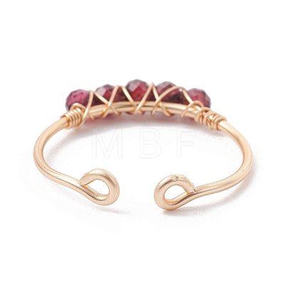 Copper Wire Wrapped Natural Garnet Open Ring RJEW-JR00630-04-1