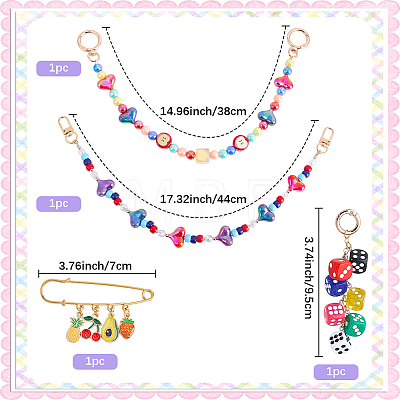 1Pc Acrylic Heart & Apple Bead Bag Decorative Chains HJEW-SC0003-34-1
