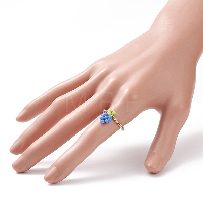 Glass & Brass Braided Fruit Finger Ring for Women RJEW-TA00047-01-1