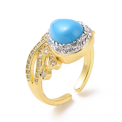 Synthetic Turquoise Crown Open Cuff Ring with Crystal Rhinestone RJEW-A011-09G-1