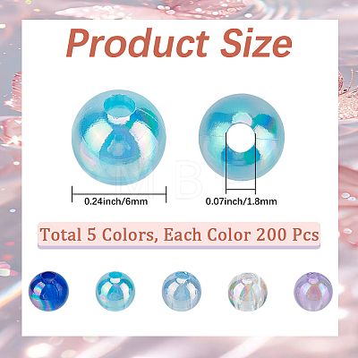 5 Colors Transparent Acrylic Beads MACR-PA0001-03A-01-1