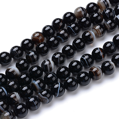 Natural Black Agate Bead Strands X-G-R412-19-10mm-1